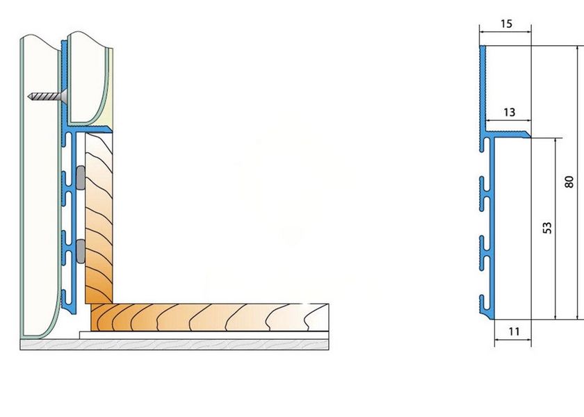 Aluminum plinth for hidden installation 80 mm with MDF insert 75 mm