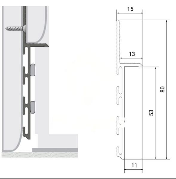 Built-in plinth aluminum hidden installation 80 mm., silver mat