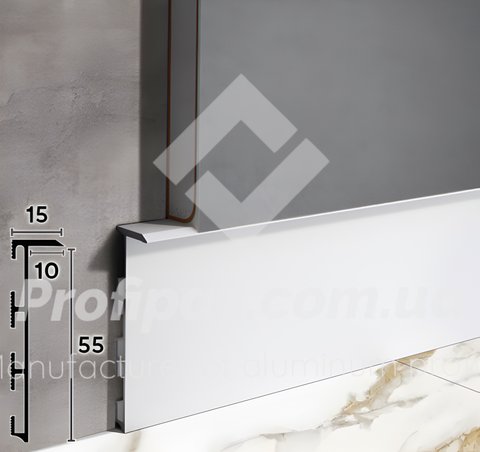 Built-in aluminum plinth concealed mounting 55 mm silver gloss, uncoated