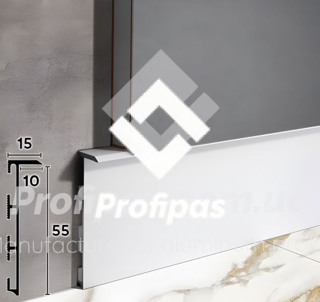 Built-in aluminum plinth concealed mounting 55 mm silver gloss, uncoated