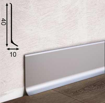 Surface-mounted aluminum skirting board, 40 mm, silver