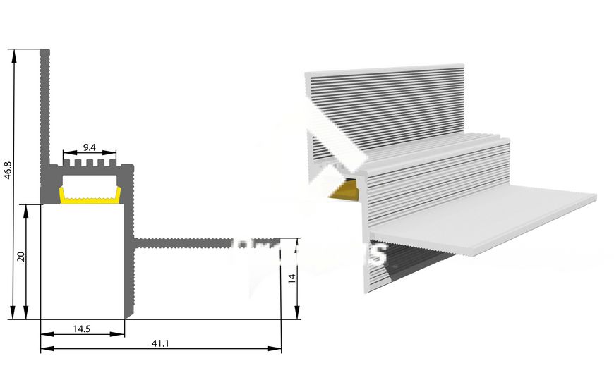 PROFILÉ EN ALUMINIUM DE JOINT D'OMBRE 14 MM, AVEC LUMIÈRE LED, RAL TP-142L фото