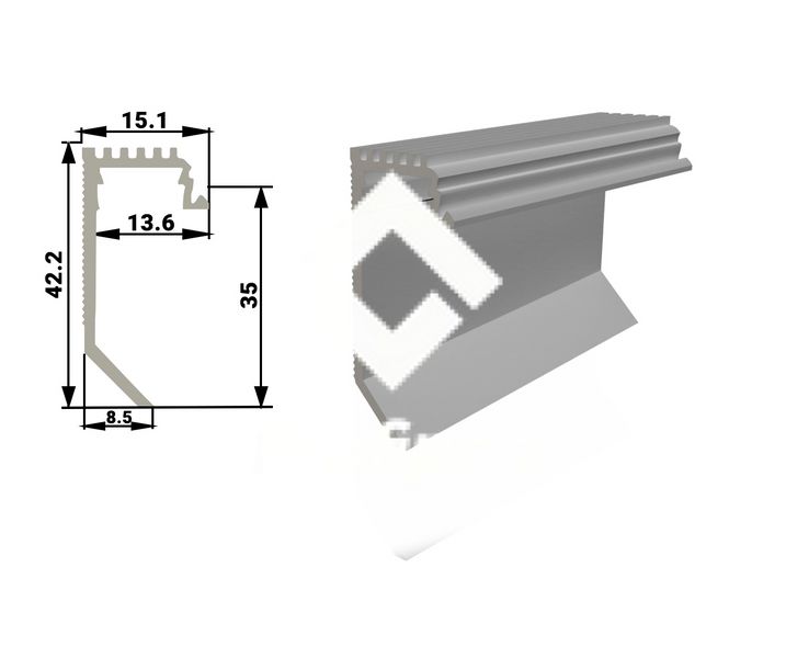 Concealed skirting board 35 mm, aluminum with LED lighting