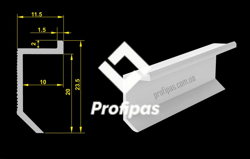 Concealed plinth 20 mm. ANODE, silver mat