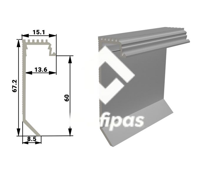 Plinthe encastrée en aluminium avec éclairage LED 60 mm HP-601L фото