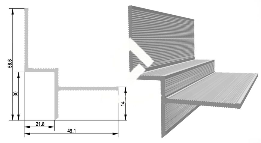 Shadow aluminum profile 20 mm for drywall, floating walls, without coating