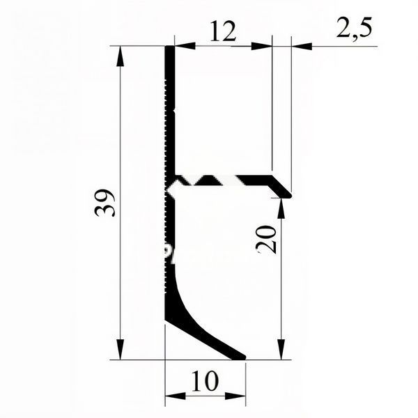 Plinth for hidden installation 39х14,5 mm., with RAL/NCS coating